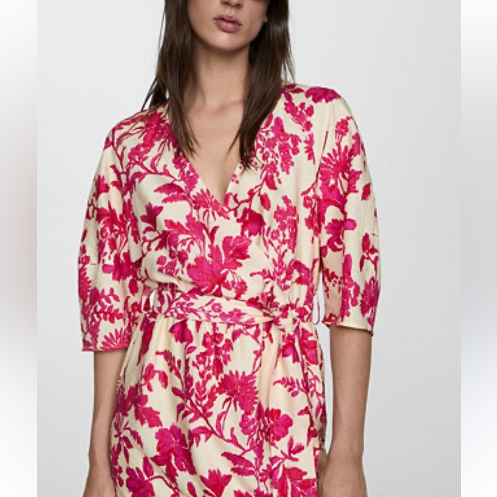 Mango Floral Print Wrap Dress